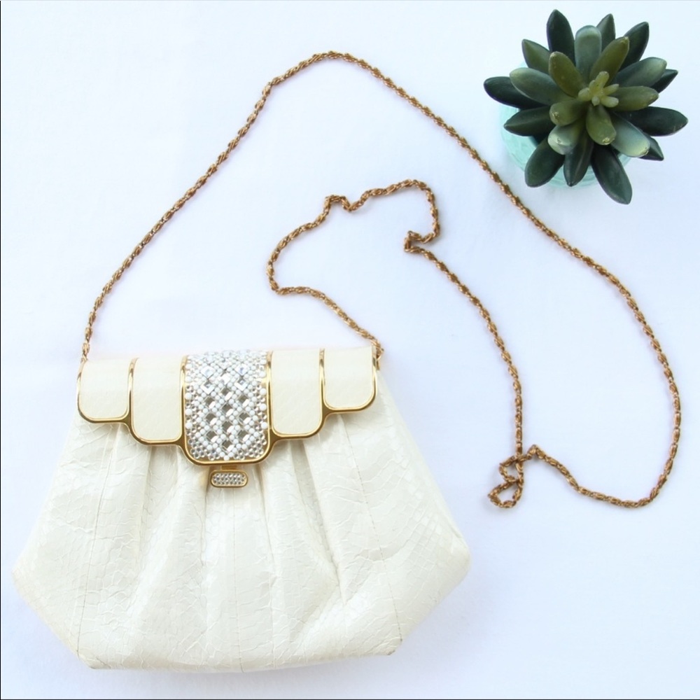 Vintage white snakeskin crossbody clutch